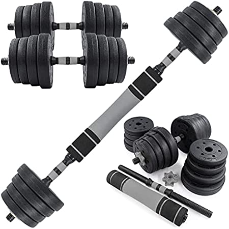 C.P.Sports 2in1 Halter & Barbell Set 30kg | 4x 1,25kg - 4x 1,5kg - 4x 2,0kg - 4x 2,5kg gewichten - 2x handvat stangen | Plastic halterschijven voor krachttraining, fitness, home gym | 4 kleuren